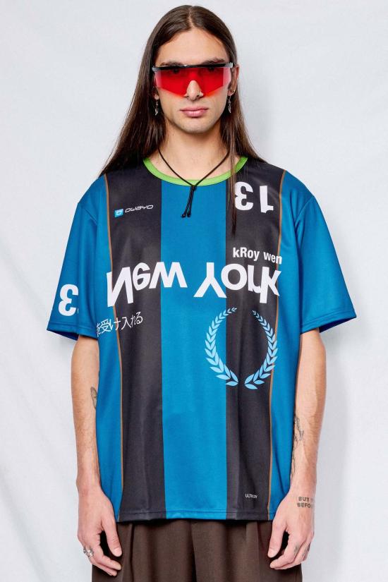  어셈블리 뉴욕 후드 티셔츠 로고 스트라이프 반팔 저지 - ASSEMBLY NEW YORK