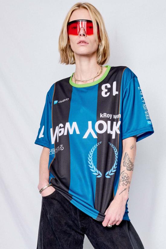  어셈블리 뉴욕 후드 티셔츠 로고 스트라이프 반팔 저지 - ASSEMBLY NEW YORK