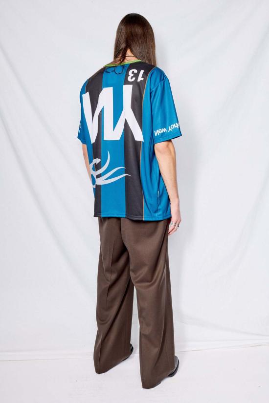  어셈블리 뉴욕 후드 티셔츠 로고 스트라이프 반팔 저지 - ASSEMBLY NEW YORK