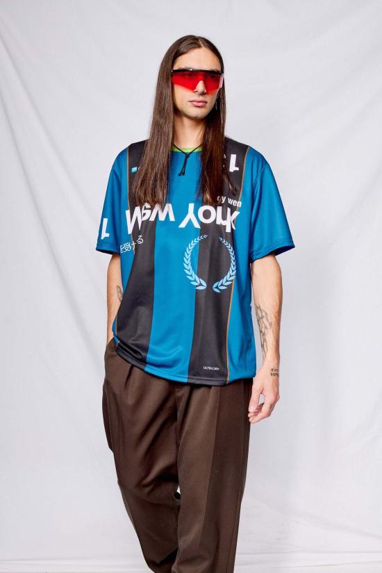  어셈블리 뉴욕 후드 티셔츠 로고 스트라이프 반팔 저지 - ASSEMBLY NEW YORK