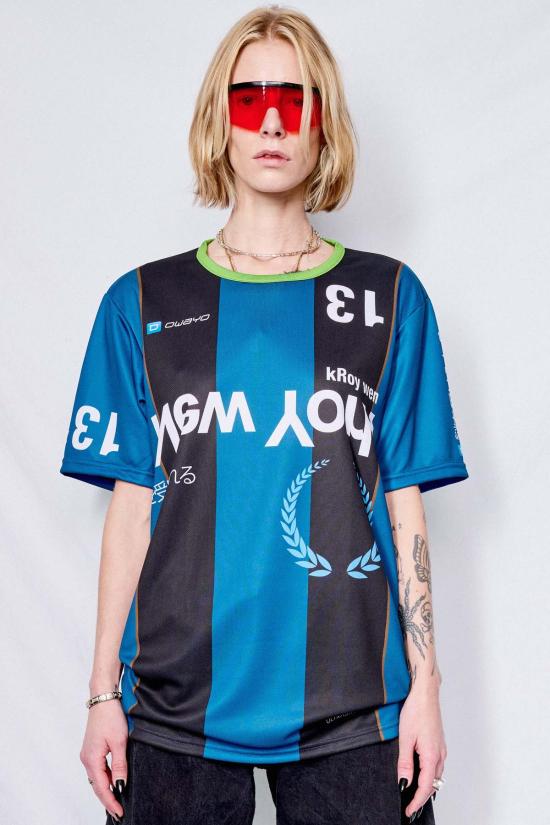  어셈블리 뉴욕 후드 티셔츠 로고 스트라이프 반팔 저지 - ASSEMBLY NEW YORK