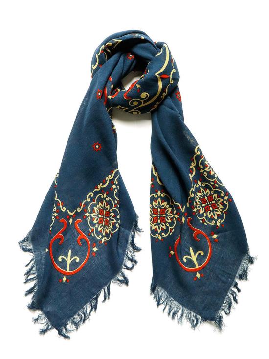  캐피탈 머플러/스카프 린넨 레이온 프린지 스톨 네이비 - KAPITAL