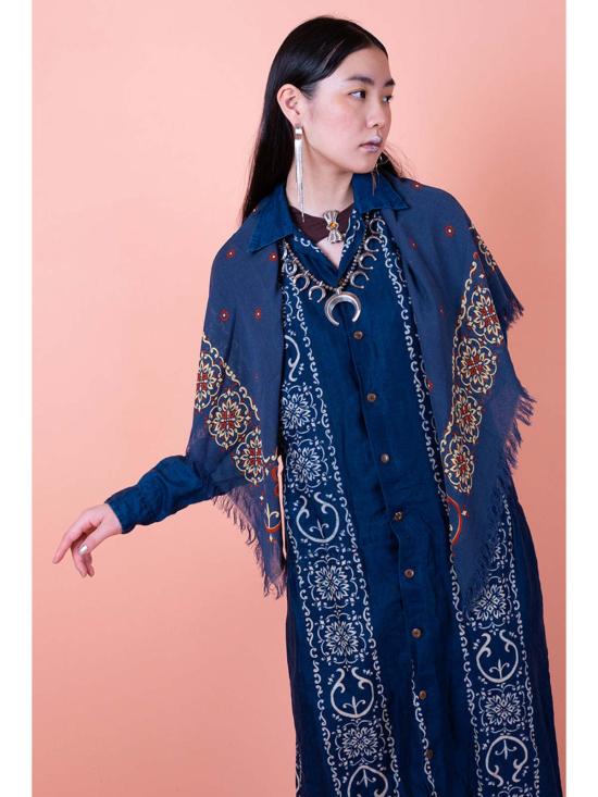  캐피탈 머플러/스카프 린넨 레이온 프린지 스톨 네이비