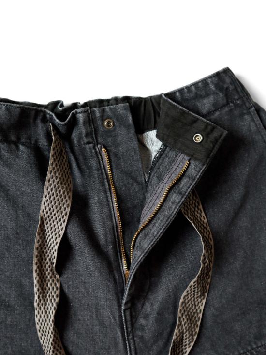  캐피탈 숏팬츠 Kapital 14oz 가공 데님 Nouvelle 셔틀 반바지 블랙 - KAPITAL