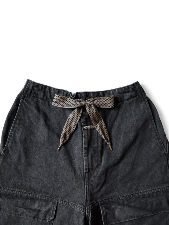  캐피탈 숏팬츠 Kapital 14oz 가공 데님 Nouvelle 셔틀 반바지 블랙 - KAPITAL