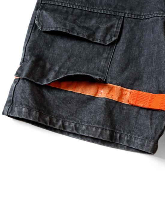  캐피탈 숏팬츠 Kapital 14oz 가공 데님 Nouvelle 셔틀 반바지 블랙 - KAPITAL