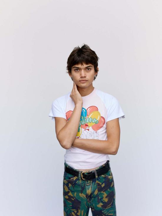  마틴로즈 반팔 티셔츠 마틴 로즈 래글런 쉬런큰 티셔츠 옅은 분홍색 - MARTINE ROSE