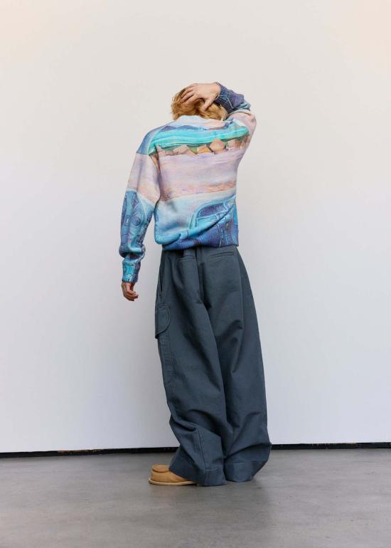  JW앤더슨 가디건 JW 앤더슨 캠퍼 프린트 오버사이즈 점퍼 콘플라워 블루 - JW ANDERSON