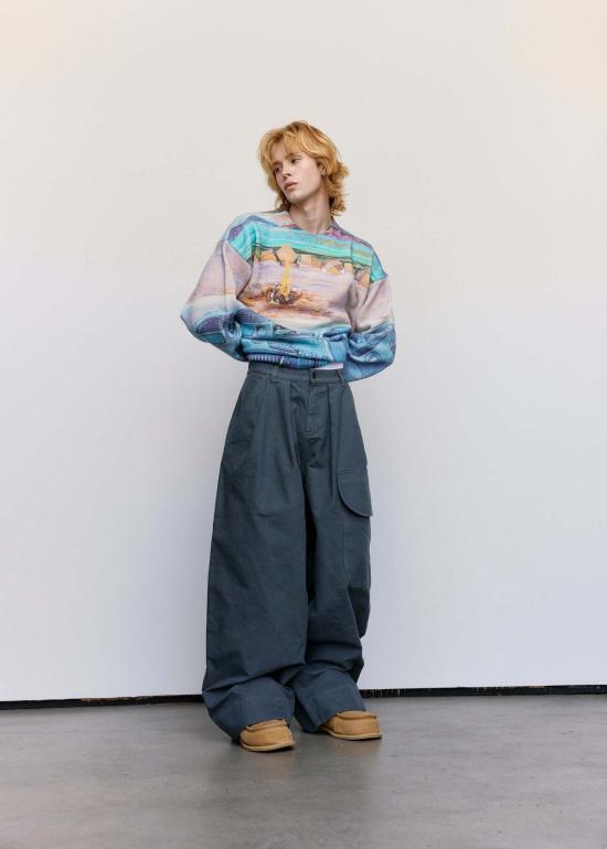  JW앤더슨 자켓 JW 앤더슨 캠퍼 프린트 오버사이즈 점퍼 콘플라워 블루 - JW ANDERSON