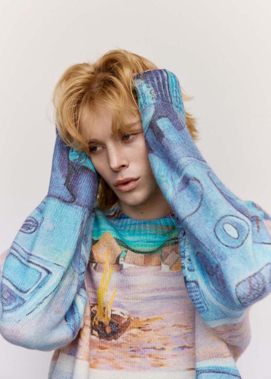  JW앤더슨 자켓 JW 앤더슨 캠퍼 프린트 오버사이즈 점퍼 콘플라워 블루 - JW ANDERSON