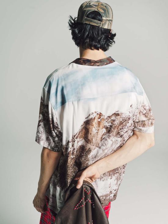  핍스 반팔 셔츠 Phipps Yosemite 사진 프린트 Ecovero 오버사이즈 볼링  프린트 - PHIPPS