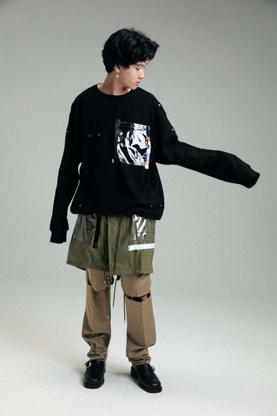  DEPARTAMENTO 긴팔 티셔츠 데파르타멘토 오버사이즈 본디지 크루넥 스웨트셔츠 블랙 - OTHER BRANDS