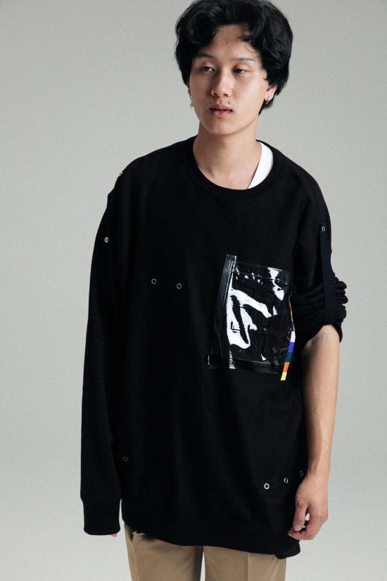  DEPARTAMENTO 긴팔 티셔츠 데파르타멘토 오버사이즈 본디지 크루넥 스웨트셔츠 블랙 - OTHER BRANDS