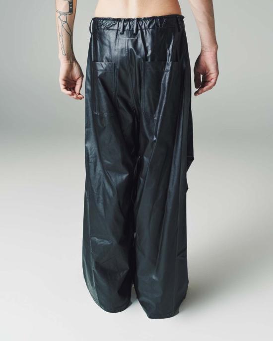  MM6 메종마르지엘라 스트레이트 팬츠 Mm6 Maison Margiela 블랙 가죽 와이드 레그 팬츠 블랙 - MM6 MAISON MARGIELA