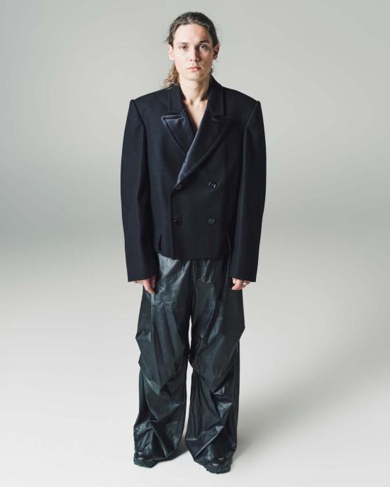  MM6 메종마르지엘라 스트레이트 팬츠 Mm6 Maison Margiela 블랙 가죽 와이드 레그 팬츠 블랙