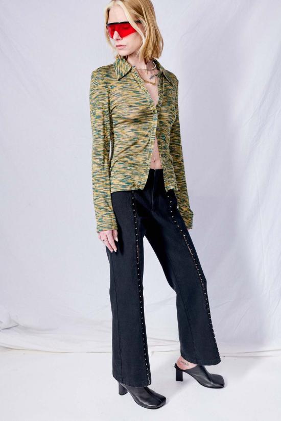  어셈블리 뉴욕 플레어 팬츠 어셈블리 오버다이드 데님 후크 프런트 플레어 팬츠 블랙 - ASSEMBLY NEW YORK