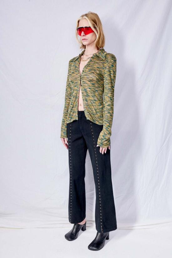  어셈블리 뉴욕 플레어 팬츠 어셈블리 오버다이드 데님 후크 프런트 플레어 팬츠 블랙 - ASSEMBLY NEW YORK