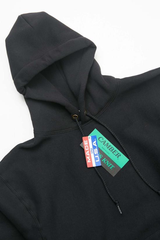  캠버 후드 티셔츠 크로스 니트 헤비웨이트 풀오버 후드 스웨트셔츠 블랙 - CAMBER