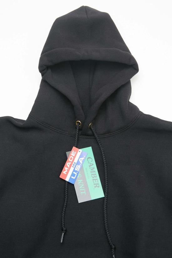  캠버 후드 티셔츠 크로스 니트 헤비웨이트 풀오버 후드 스웨트셔츠 블랙 - CAMBER