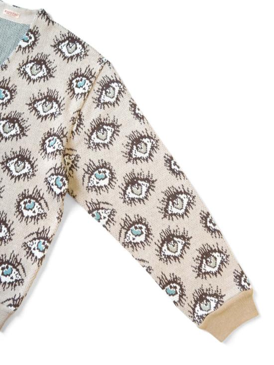  캐피탈 가디건 Kapital 8 G 자카드 니트 스피크이지 패턴 숏 카디건 베이지 - KAPITAL