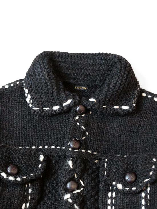  캐피탈 데님 자켓 Kapital 울 핸드 니트 카우이찬 G 재킷 블랙 - KAPITAL