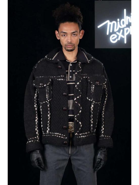  캐피탈 데님 자켓 Kapital 울 핸드 니트 카우이찬 G 재킷 블랙 - KAPITAL