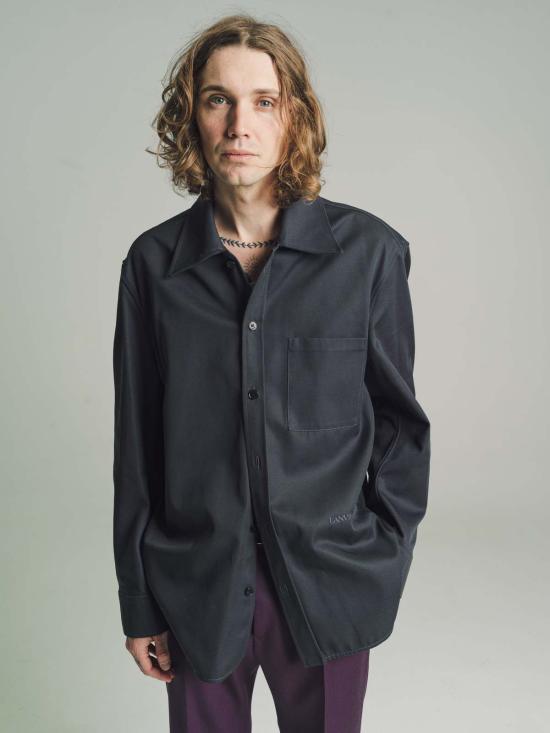  랑방 긴팔 셔츠 스틸 트위스트 코쿤 오버 블랙