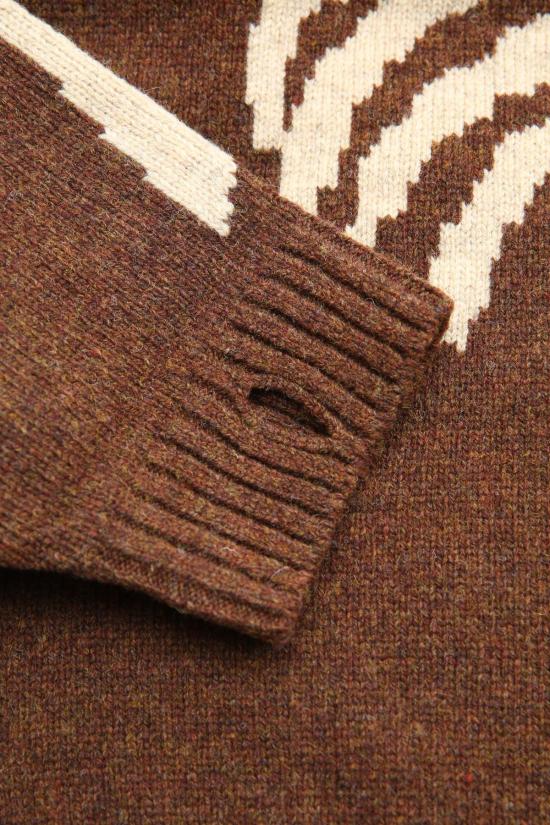  캐피탈 스웨터 Kapital 5 G 울 니트 본 크루  브라운 - KAPITAL