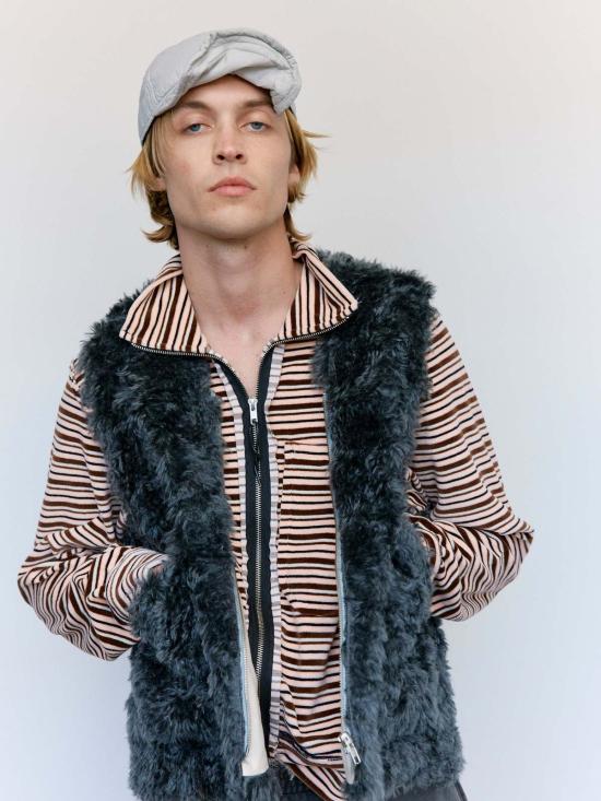  카미엘 포트젠스 자켓 Camiel Fortgens 울 인조 모피 지퍼 조끼 그레이 - CAMIEL FORTGENS