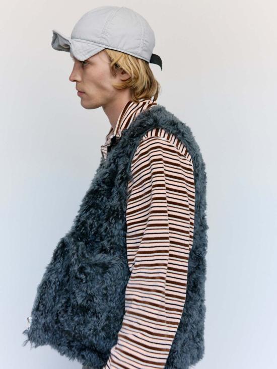  카미엘 포트젠스 자켓 Camiel Fortgens 울 인조 모피 지퍼 조끼 그레이 - CAMIEL FORTGENS