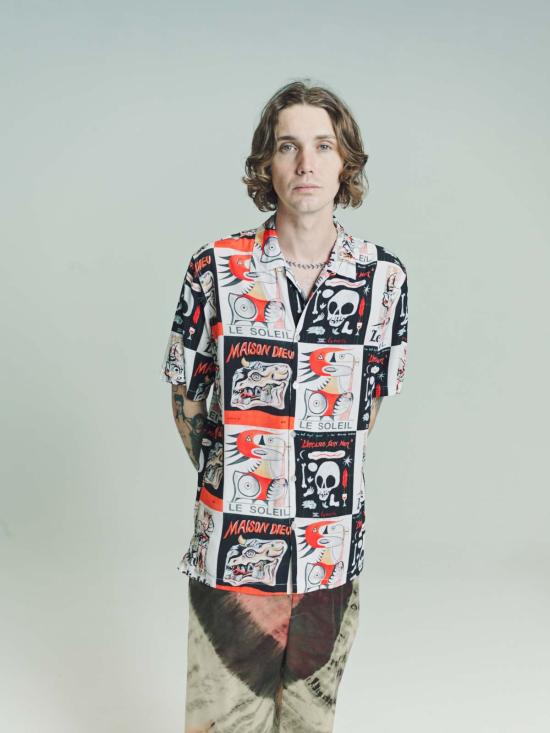  엔드리스 조이 반팔 셔츠 레이온 타로 반팔  블랙 - ENDLESS JOY