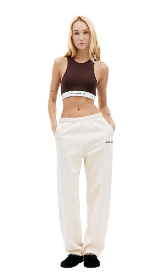  스포티앤리치 민소매 티셔츠 스포티 + 리치 세리프 로고 리브 크롭 탱크 초콜릿 - SPORTY & RICH