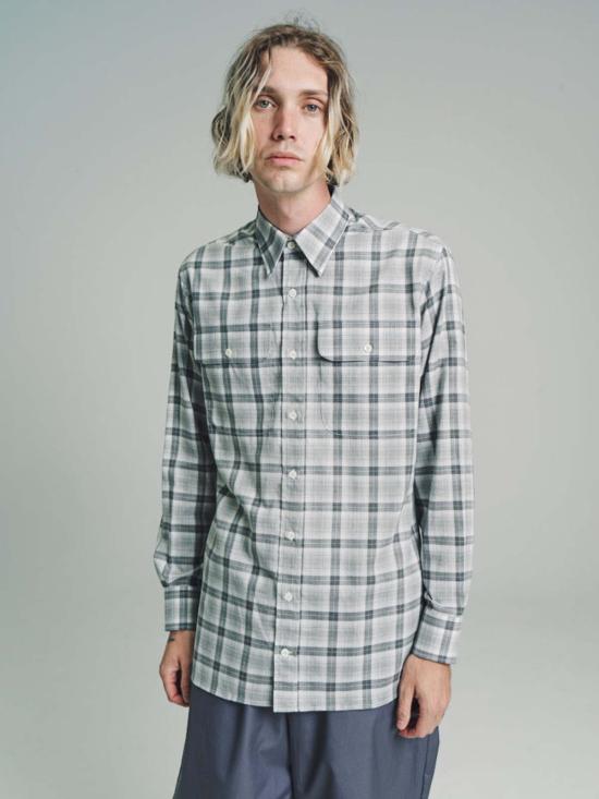  리에르 긴팔 셔츠 파인 체크 더블 포켓 롱슬리브