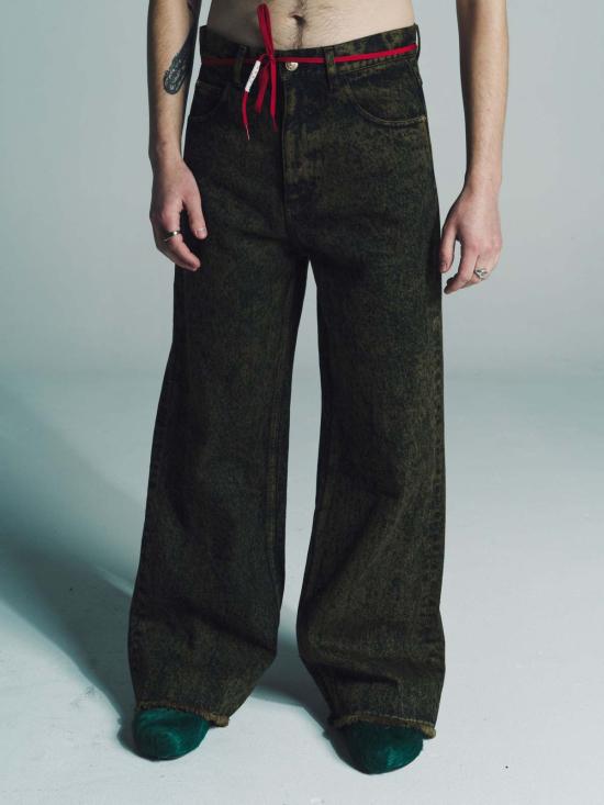  마르니 데님 팬츠 플레어 진 그린 마블 다이드