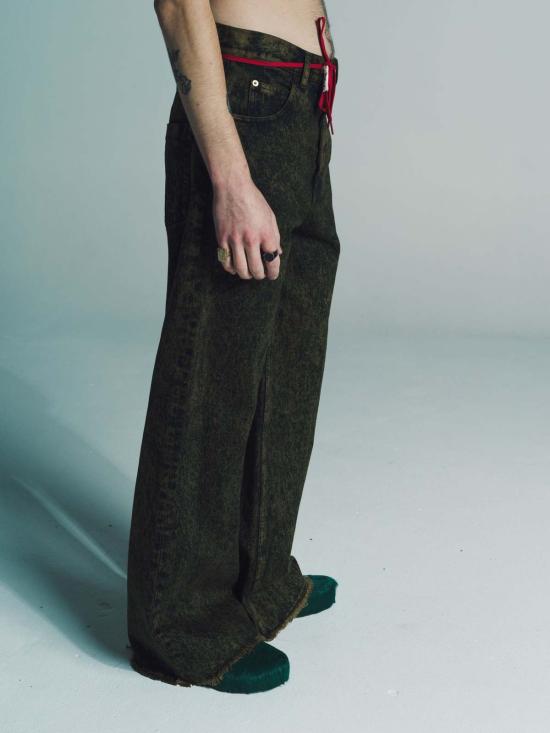  마르니 데님 팬츠 플레어 진 그린 마블 다이드 - MARNI