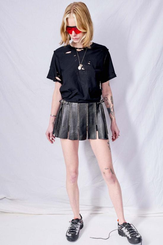  R&M Leathers 숏 스커트 R&M 레더스 가죽 참 미니 스커트 블랙