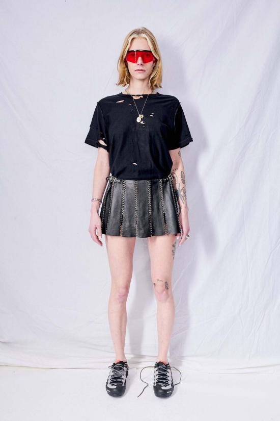  R&M Leathers 숏 스커트 R&M 레더스 가죽 참 미니 스커트 블랙 - OTHER BRANDS