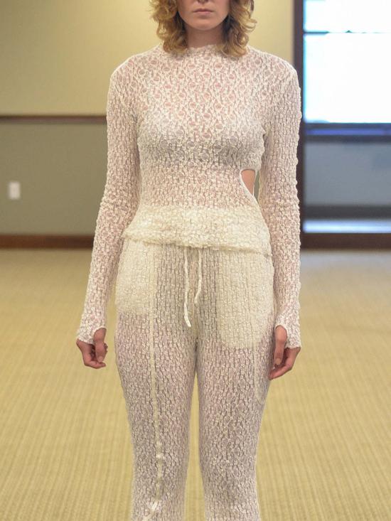  Zimo 플레어 팬츠 지모 쉬어 저지 러플 밑단 팬츠 화이트 - OTHER BRANDS