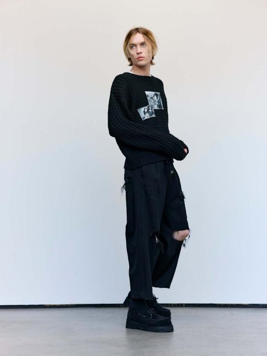  타카히로미야시타 더 솔로이스트 스웨터 . 울 포토 패치 크루넥  블랙 - TAKAHIROMIYASHITA THE SOLOIST.