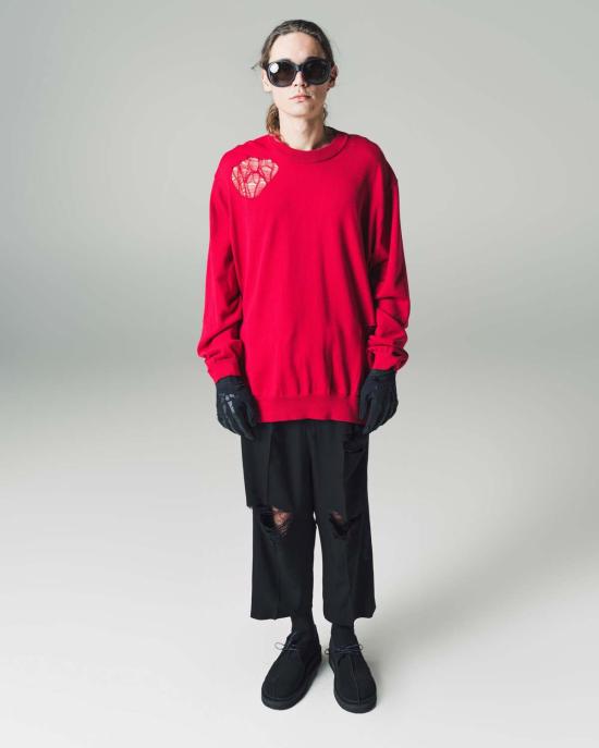  타카히로미야시타 더 솔로이스트 스웨터 . 레드 오버사이즈 디스트레스드 니트 풀오버 레드 - TAKAHIROMIYASHITA THE SOLOIST.