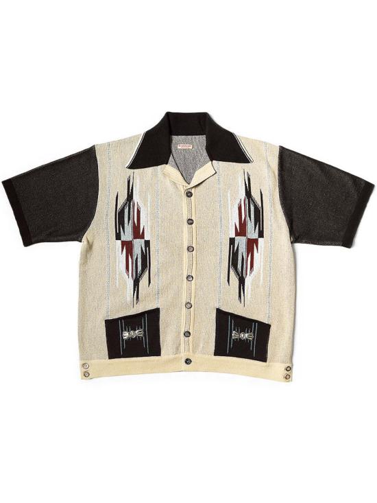  캐피탈 반팔 셔츠 12G 코튼 니트 치마요 알로하 폴로 베이지 - KAPITAL