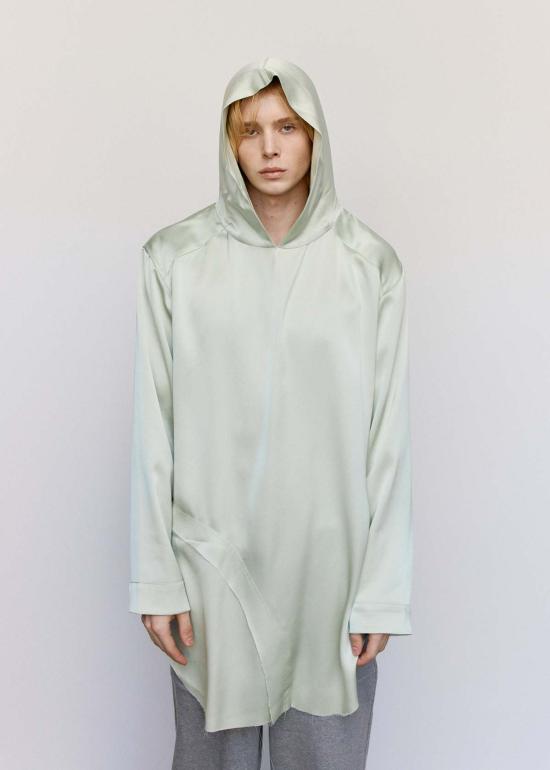 에드워드 커밍 후드 티셔츠 매트 새틴 마담 후드 티셔츠 파스텔 그린 - EDWARD CUMING