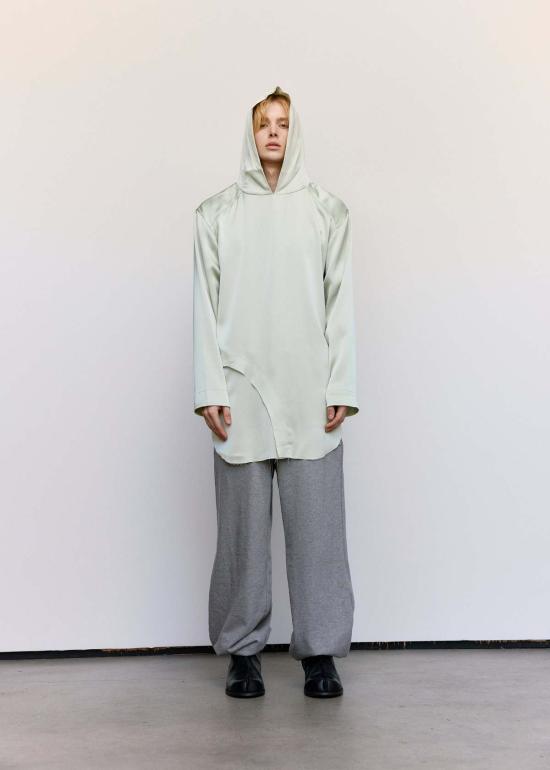  에드워드 커밍 후드 티셔츠 매트 새틴 마담 후드 티셔츠 파스텔 그린 - EDWARD CUMING