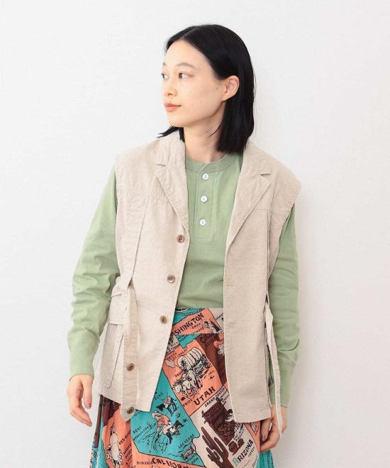  빔스 베스트 보이 코튼 리넨 노포크 조끼 베이지 - BEAMS