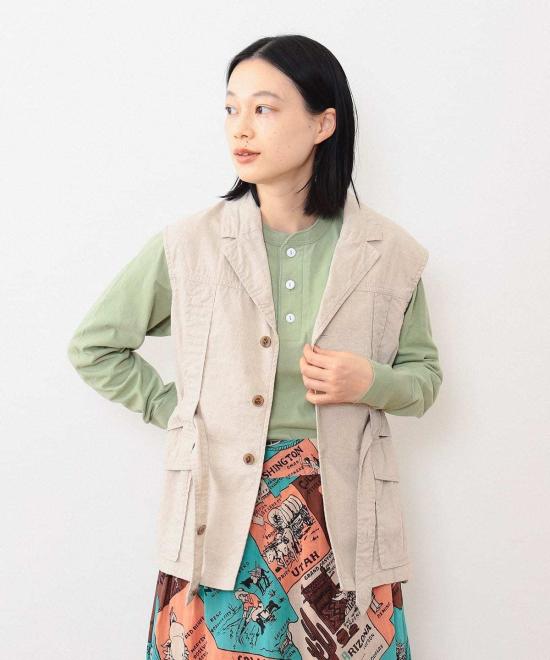  빔스 베스트 보이 코튼 리넨 노포크 조끼 베이지 - BEAMS