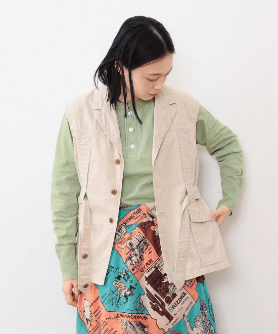  빔스 베스트 보이 코튼 리넨 노포크 조끼 베이지 - BEAMS