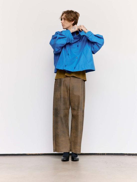  가브리엘라 콜 가먼츠 자켓 Gabriela Coll Garments Waxed Cropped Oversized Coat Blue - GABRIELA COLL GARMENTS