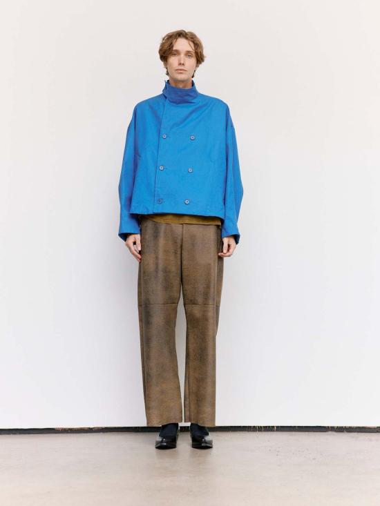  가브리엘라 콜 가먼츠 자켓 Gabriela Coll Garments Waxed Cropped Oversized Coat Blue - GABRIELA COLL GARMENTS