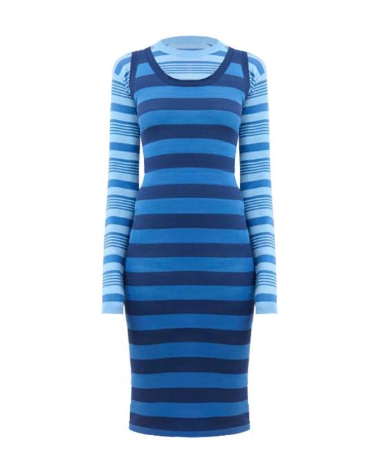  마르니 미디 원피스 스트라이프 오버랩 드레스 블루