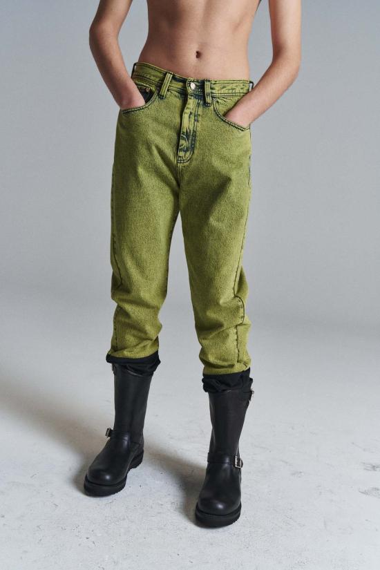  나마체코 데님 팬츠 스노우워시 바이라 데님 진 옐로우 네이플스